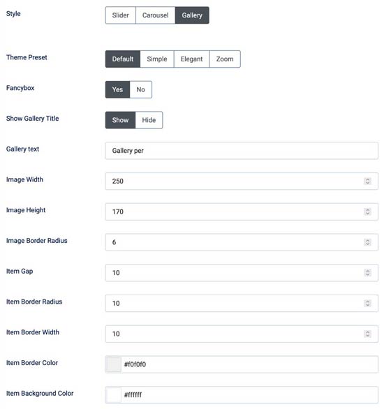 Photo gallery settings