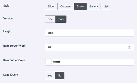 Photo gallery settings