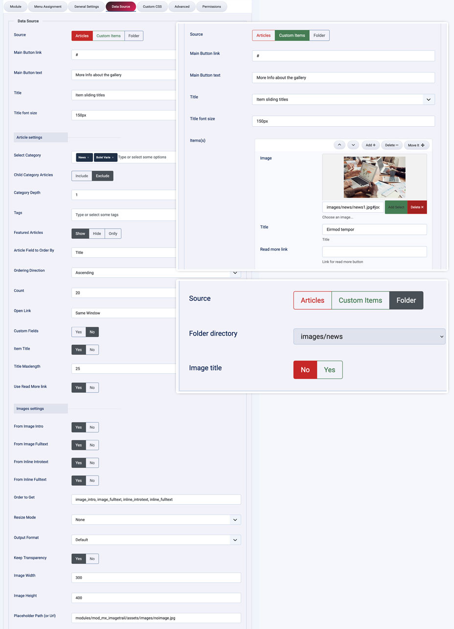 Image Trail joomla module settings